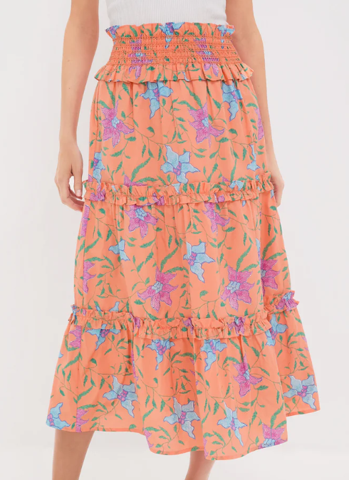 Hyacinth House Orange Multi Floral Smocked Odette Maxi Skirt, $102 (was $128)
