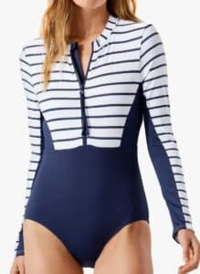 Naples Stripe Half Zip Long Sleeve One-Piece Swimsuit