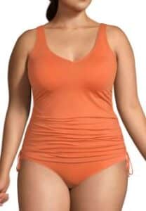 Plus Size Chlorine Resistant Adjustable V-neck Underwire Tankini Top Swimsuit