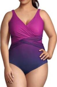 Plus Size Slender Tummy Control Chlorine Resistant V-neck Wrap One Piece Swimsuit Print
