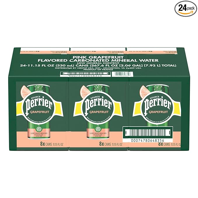 Perrier Pink Grapefruit Flavored Sparkling Water, 11.15 FL OZ Cans (24 Count)