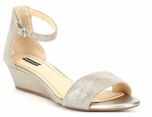 Mairitwo Metallic Leather Ankle Strap Wedge Sandals