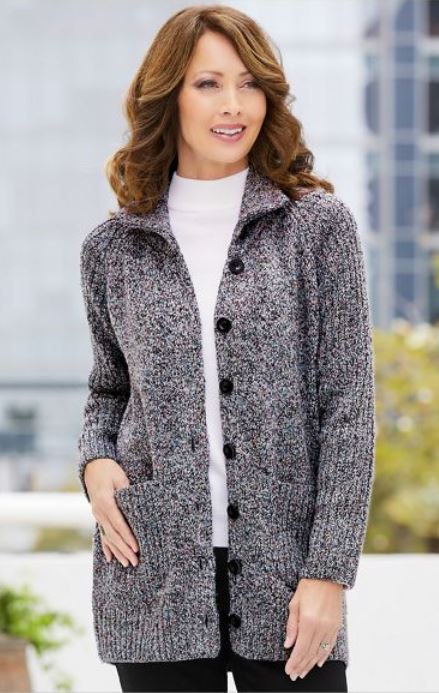 Drapers Marled Long Sleeve Sweater Jacket