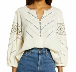 Madewell Haut Paysan Brodé Style Bohème