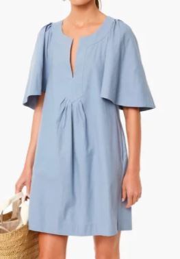 Tnuck Slate Blue Finley Flutter Sleeve Dress