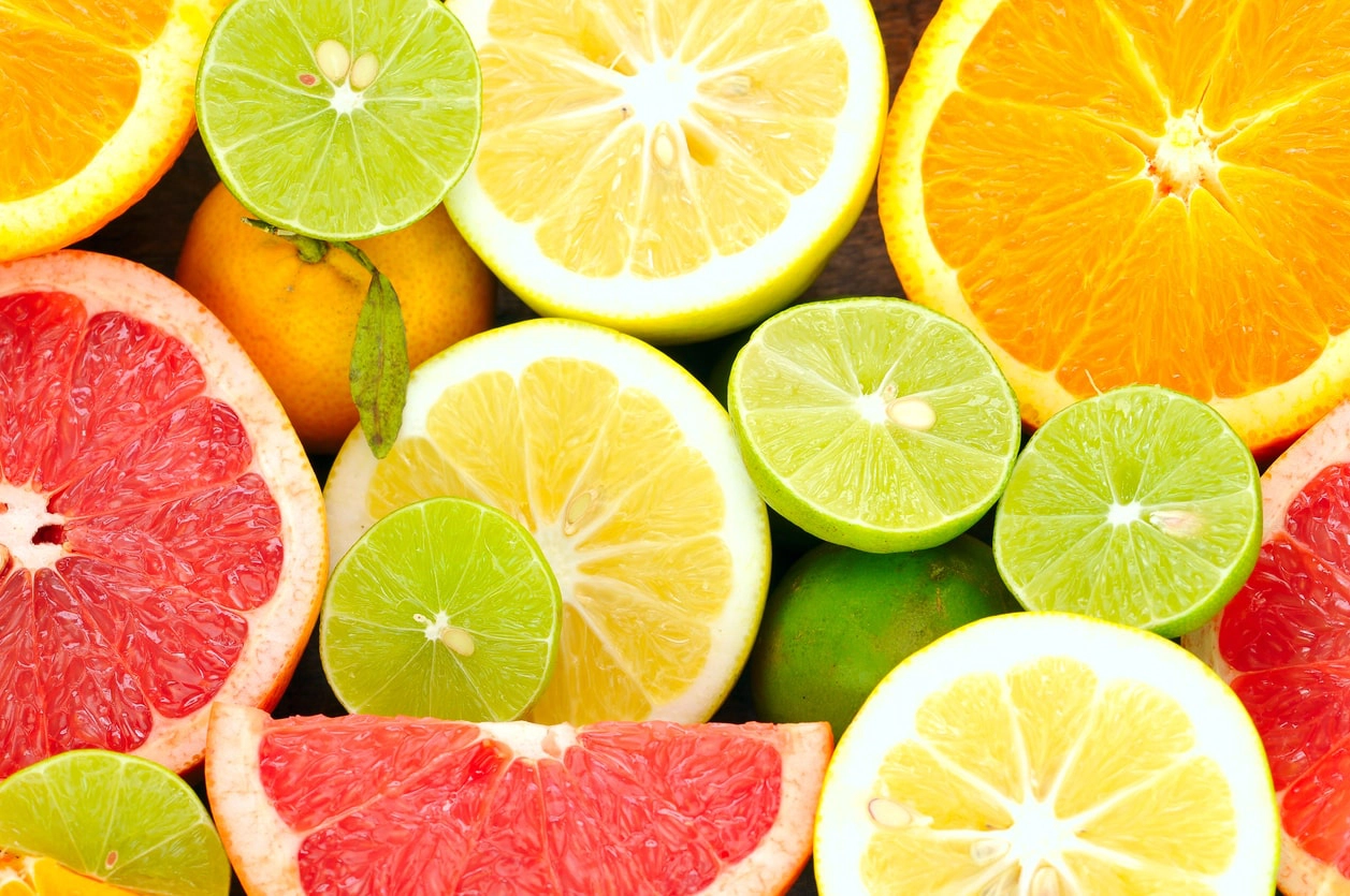 Fresh fruits, citrus fruits, limes, oranges, lemons, grapefruit