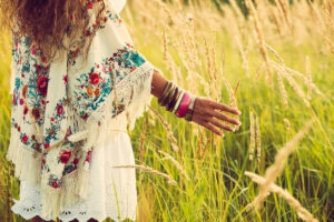 Woman wearing bohemian style clothing