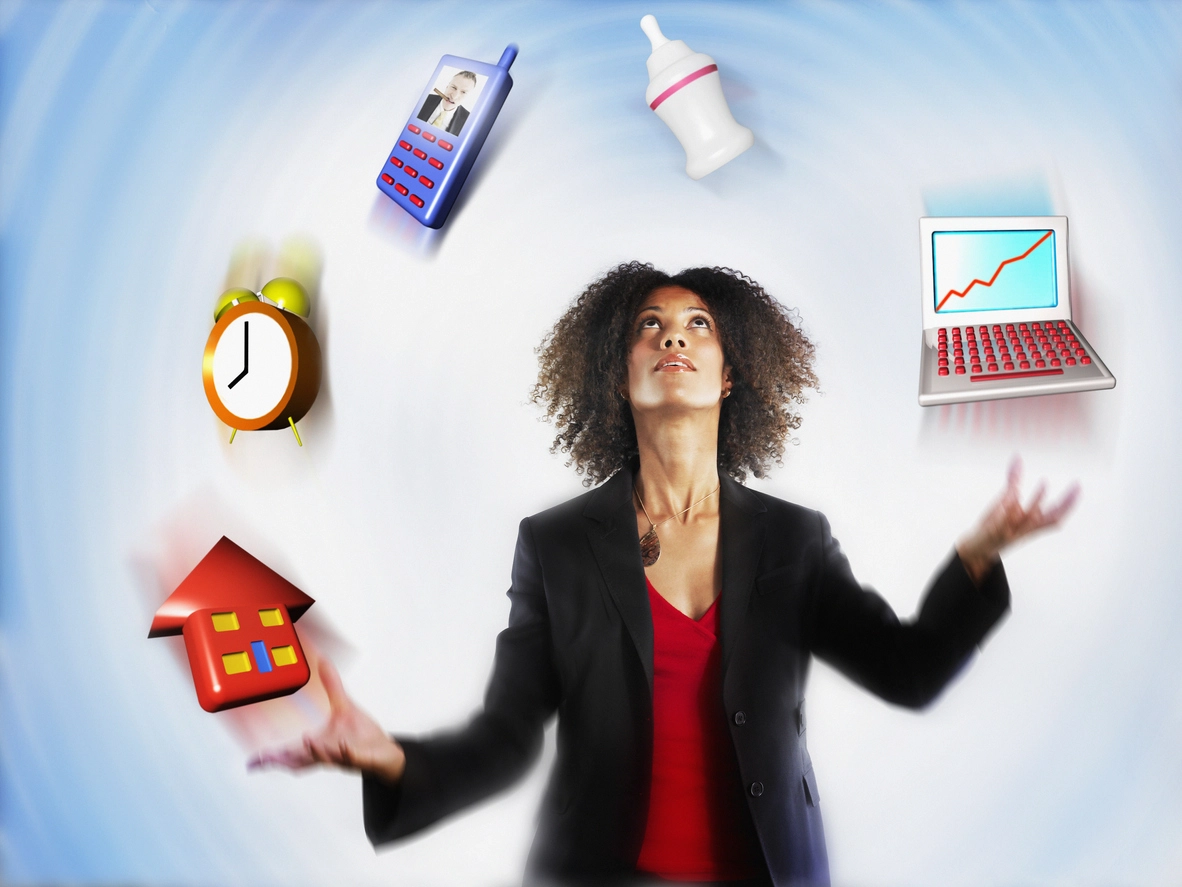 Busy woman juggling responsibilities