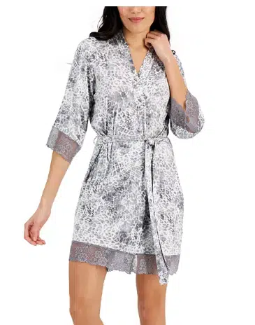 Lace Trim Short Wrap Robe