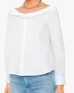 White Maia Oxford Off Shoulder Twist Shirt