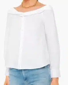 White Maia Oxford Off Shoulder Twist Shirt