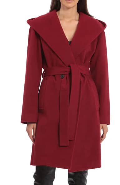 Belted Hooded Twill Wrap Coat