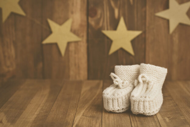 Gifts for grandparents - booties on a starry background