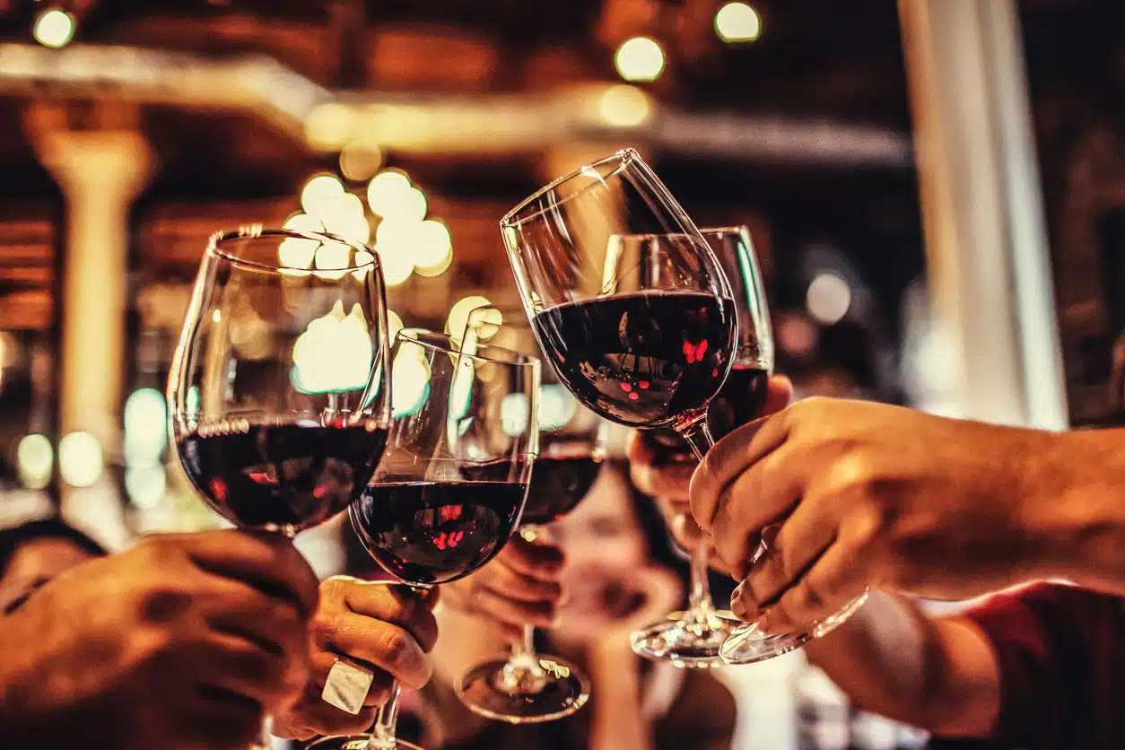 Red Moscato Wine, friends toasting, celebration