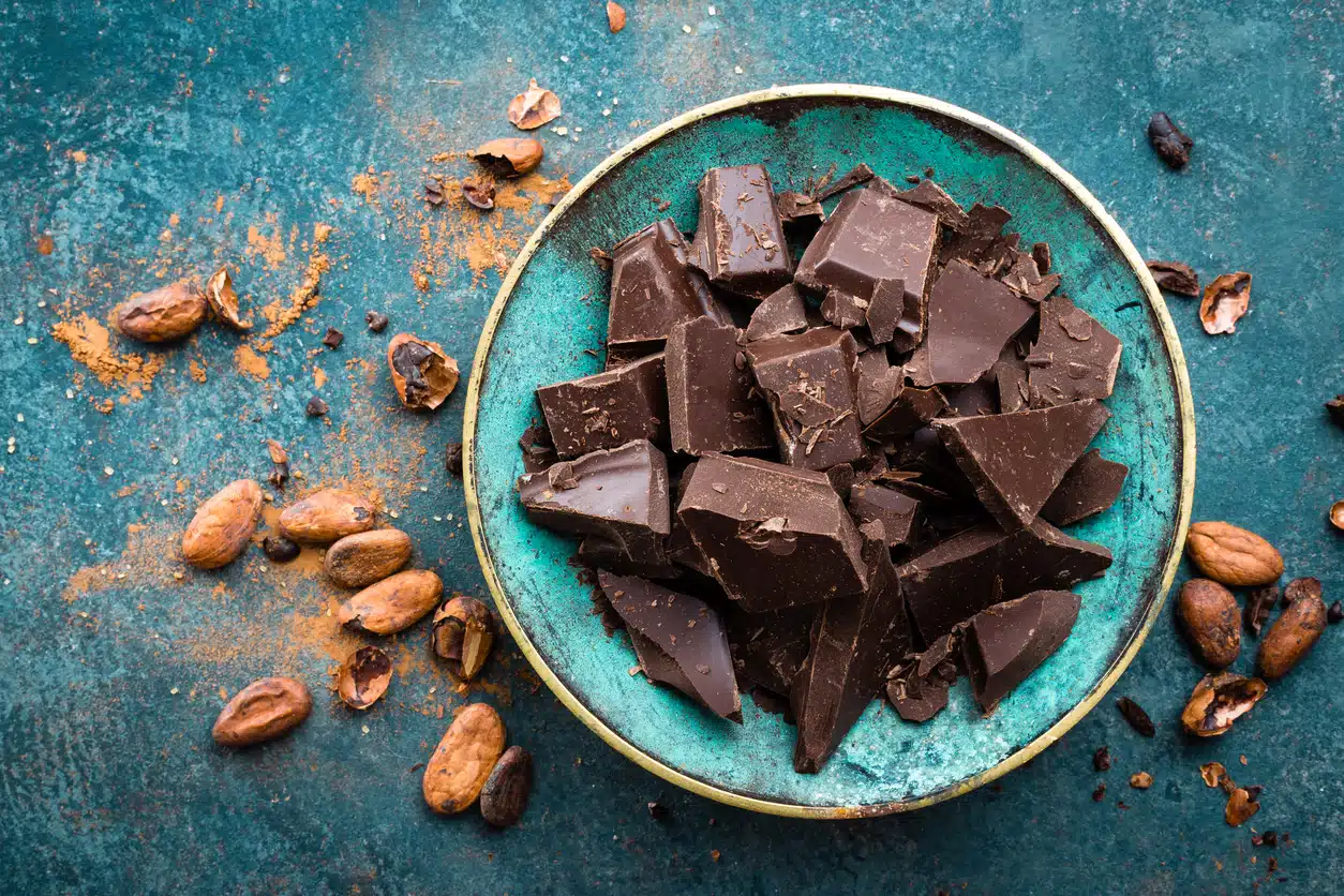 Dark chocolate in a bowl