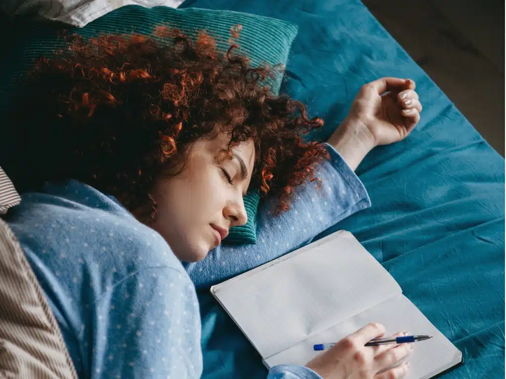 Woman fell asleep while journaling