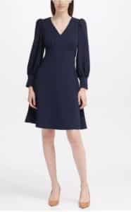 Calvin Klein Puff Sleeve A Line Dress