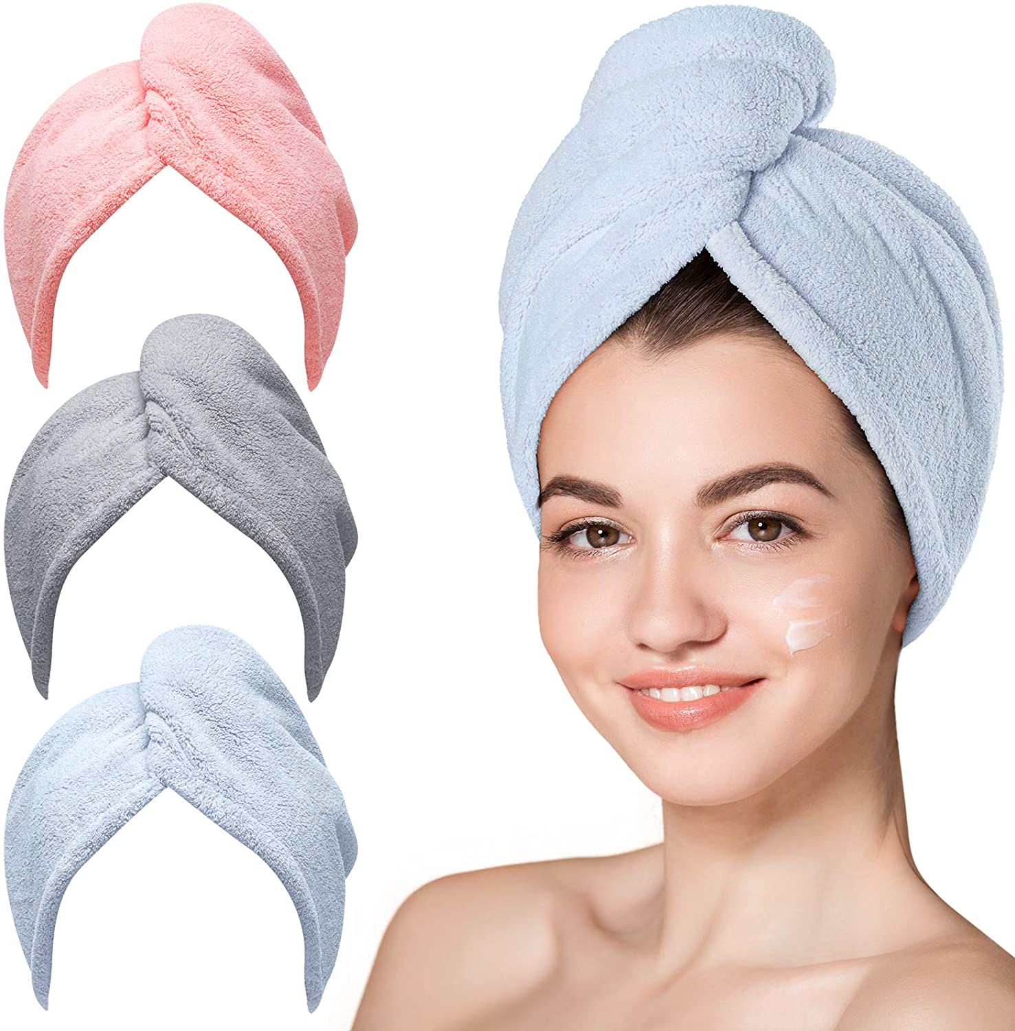 Microfiber Anti-Frizz Drying Wrap Towels, 3 Pack