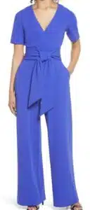 Tie Front Short Sleeve Stretch Crepe Jumpsuit