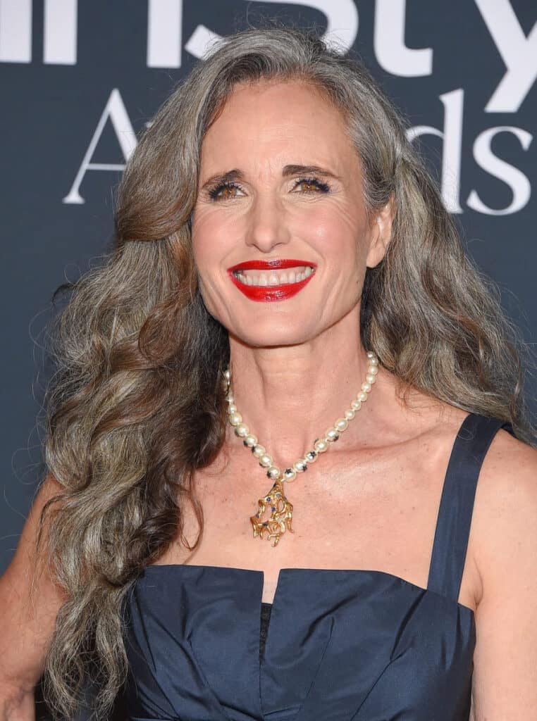 Andie MacDowell how to soften gray hair