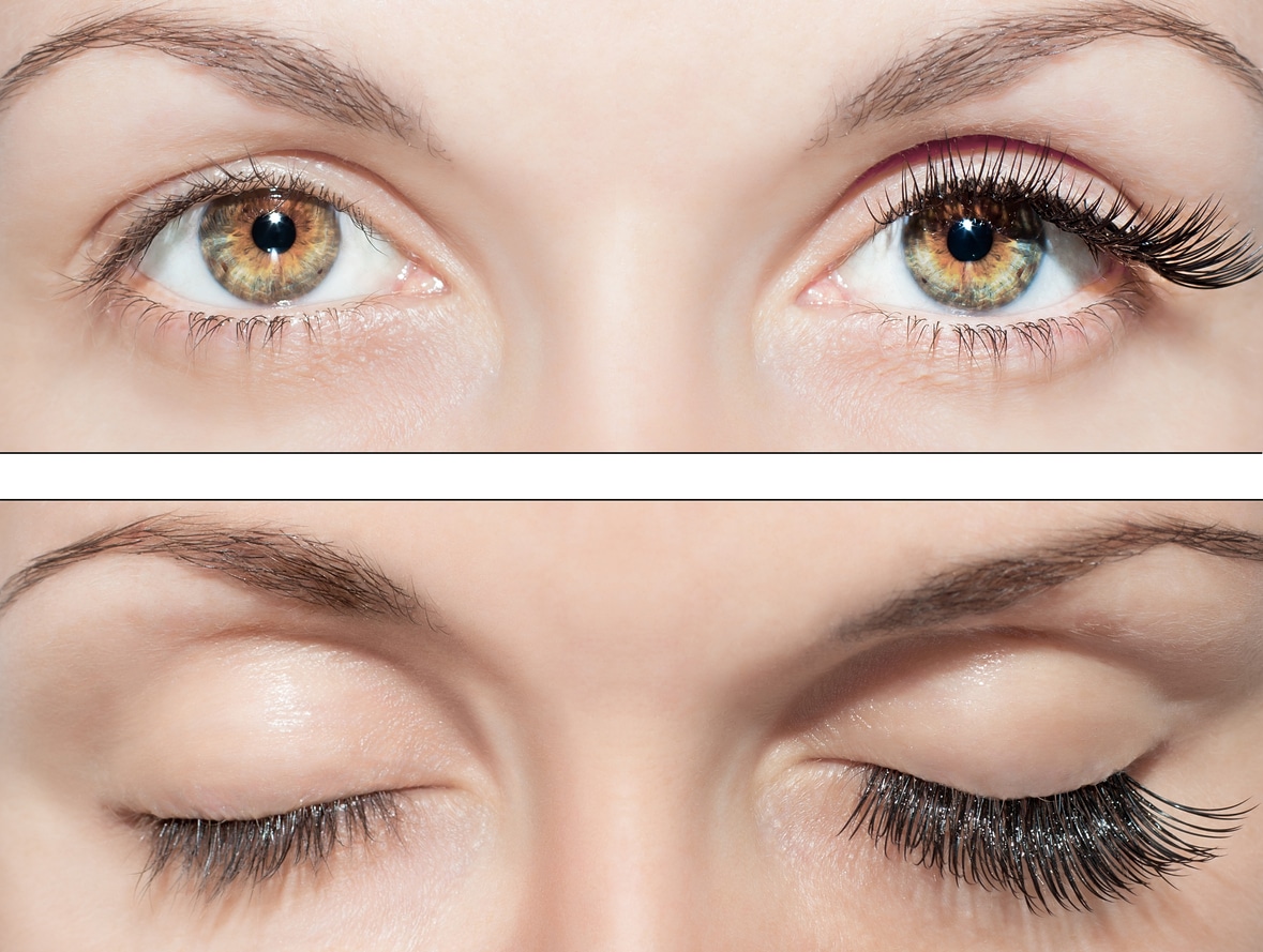 Thick full eyelashes with mink or silk lash extensions