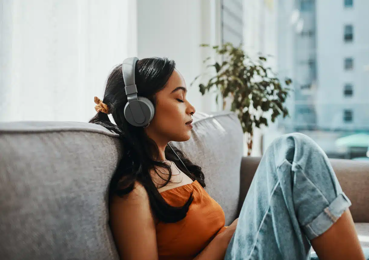 Woman wearing headphones