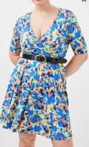 Curve Abstract Wrap Belted Jersey Dress