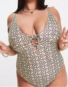 Curve lace up swimsuit in tile print