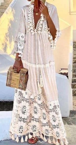Diahey Bohemian V-Neck Plus Size Dress