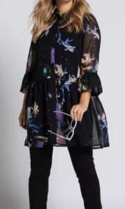 Exotic Floral Chiffon Button Front Tunic Dress