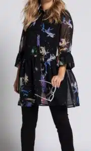 Exotic Floral Chiffon Button Front Tunic Dress
