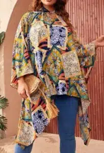 Plus Scarf Print Asymmetrical Hem Top