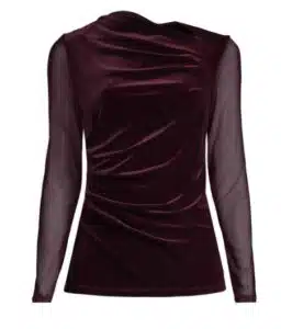 Velvet Draped Sheer-Sleeve Top