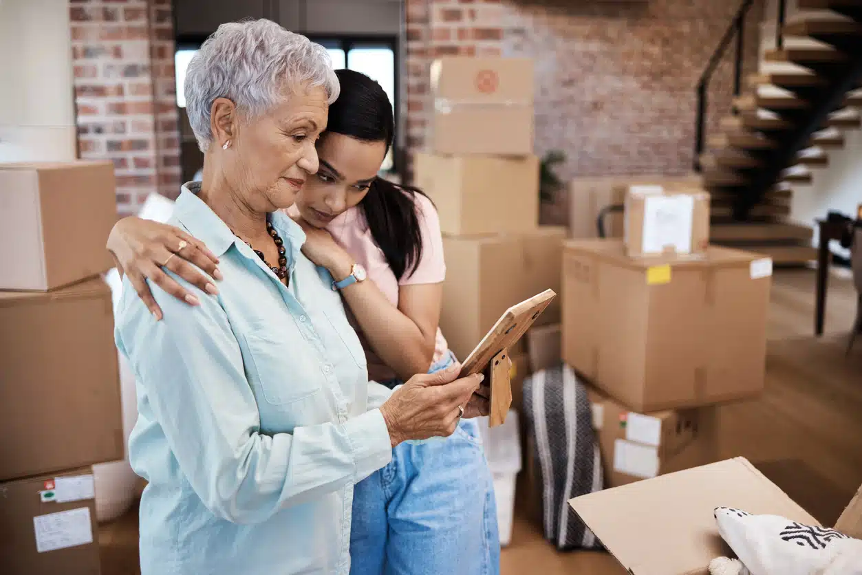 Woman packing up her home to move out