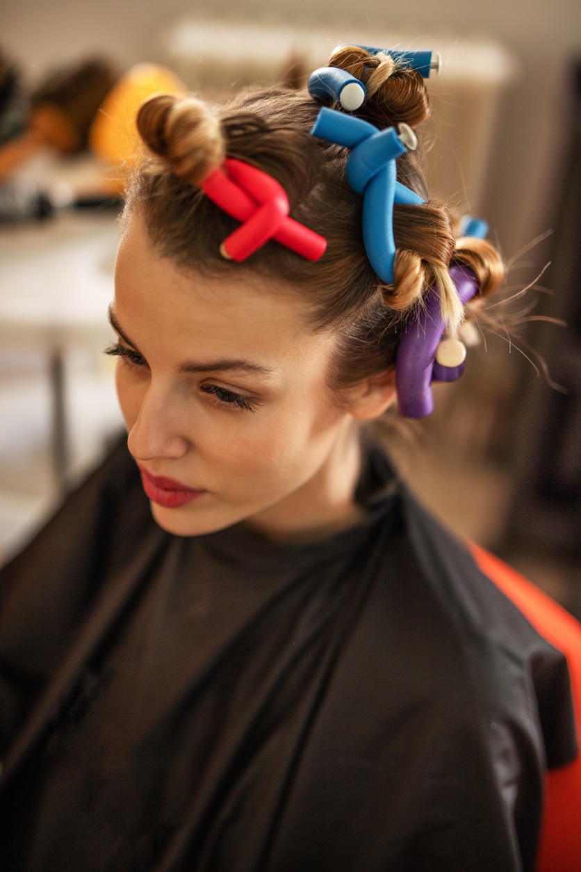 Woman with flexi rods in hair