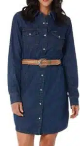 Wrangler Women's Retro Long Sleeve Western Denim Snap Dress
