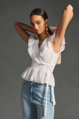 By Anthropologie Deep-V Ruffled Blouse