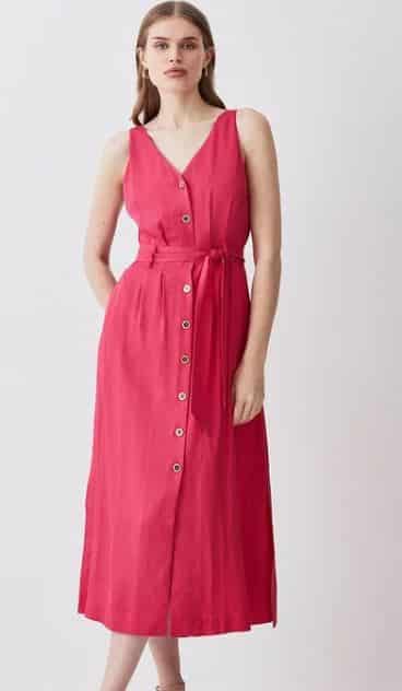 Karen Millen Belted Premium Linen Woven Midi Dress