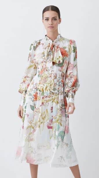 Karen Millen Crinkle Chiffon Floral Midi Dress