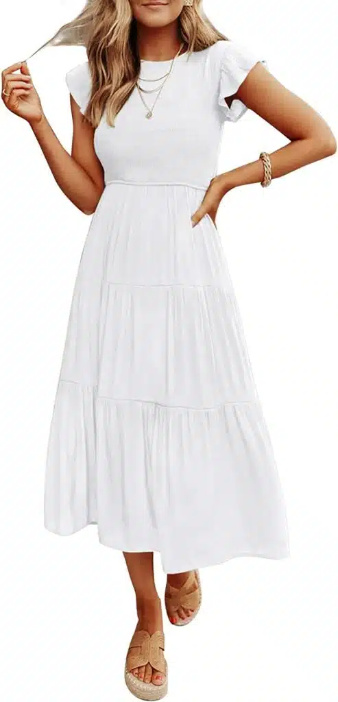Smocked Elastic Waist Midi Dress