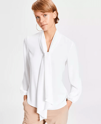 Women's Tie Neck Cinched Sleeve Blouse, Created for Macy's