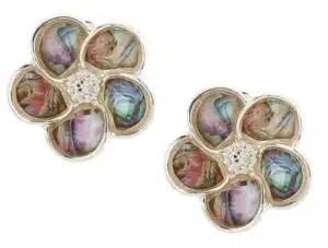 Beach Blossoms Abalone Flower Stud Clip Earrings