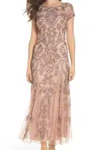 Beaded Mesh Column Gown