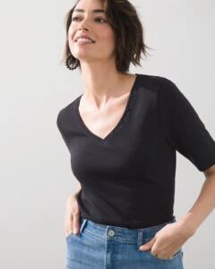 Chico's Button Detail V-Neck Tee