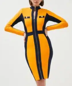 Colorblock Military Bandage Knit Dress