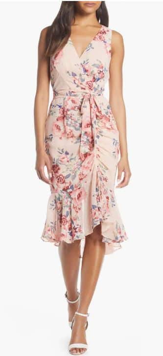 Floral Ruched Chiffon Faux Wrap Dress, $148