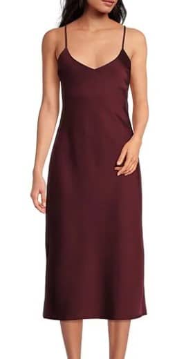 Harper Satin V-Neck Sleeveless Slip Midi Dress