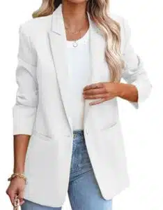 Hdieso Women's Solid Color Casual Long Sleeve Lapel Button Blazer Jacket