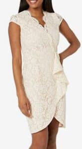 Lace Bodycon with Cap Sleeves and Scallop V-Neck