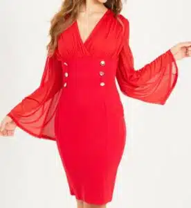 Mesh Crepe Flared Sleeve Bodycon Dress